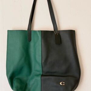 Coach Green and Black Color-Block Tote